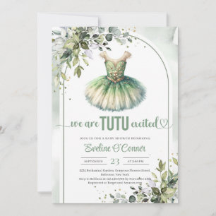 Invitación Elegante traje de tutu verde y dorado eucalipto