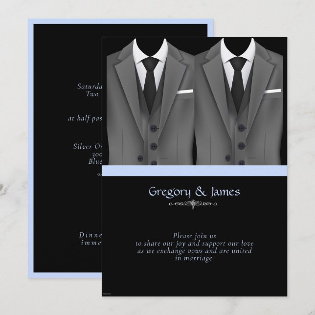 Invitación Elegante traje Gay Boda Gris (Anverso / Reverso)