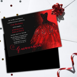 Invitación Elegante traje rojo de rubí español Quinceañera