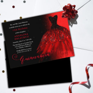 Invitación Elegante traje rojo de rubí español Quinceañera