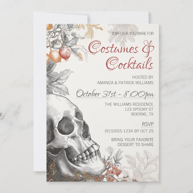Invitación Elegante traje y cócteles Halloween para adultos (Anverso)