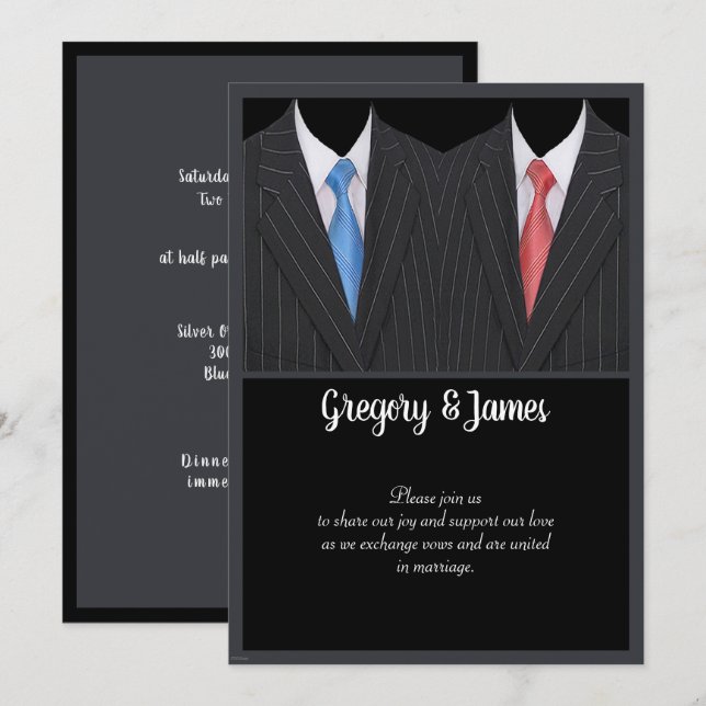 Invitación Elegante traje y empate formal para Boda gay (Anverso / Reverso)