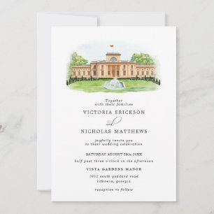 Invitación Elegante Trakų Vokė Mansión Boda Acuarela