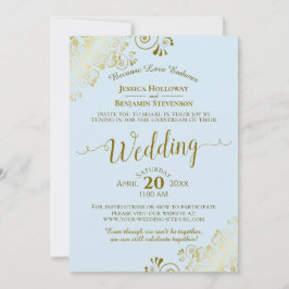 Invitación Elegante transmisión en directo de Boda azul y oro
