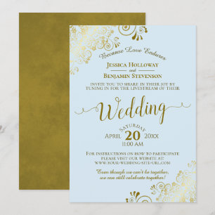 Invitación Elegante transmisión en directo de Boda azul y oro