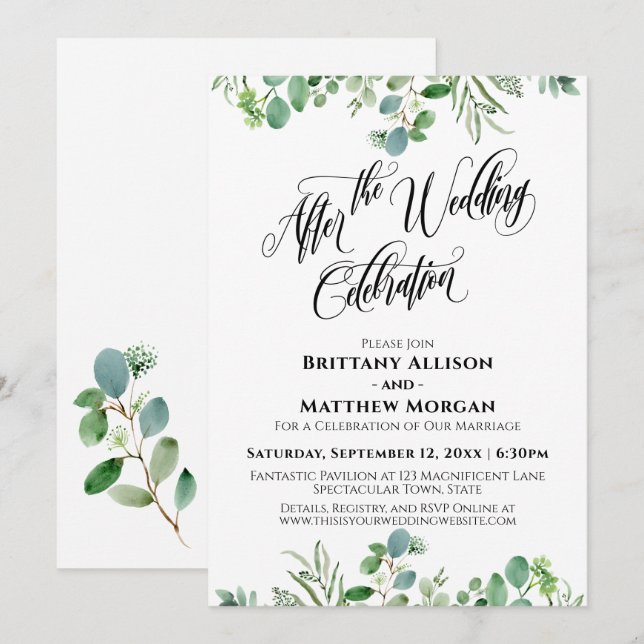 Invitación Elegante tras la celebración Boda de Eucalipto (Anverso / Reverso)