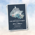 Invitación Elegante travesía de cruceros Mujeres Fiesta de cu<br><div class="desc">Elegante invitación de viaje en crucero por la fiesta de cumpleaños número 60 para mujeres. Personalízalo con su nombre y los detalles del fiesta incluyendo la fecha, línea de crucero, puerto de salida, información de RSVP y cualquier otra información necesaria. Diseño con un barco acuarela y hermosas flores sobre un...</div>