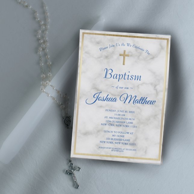 Invitación Elegante travesía de oro Niño Baptismo de mármol b (Subido por el creador)