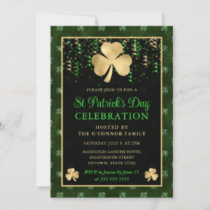 Invitación Elegante trébol del día de San Patricio verde y do