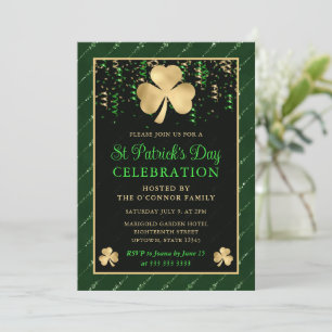 Invitación Elegante trébol del día de San Patricio verde y do