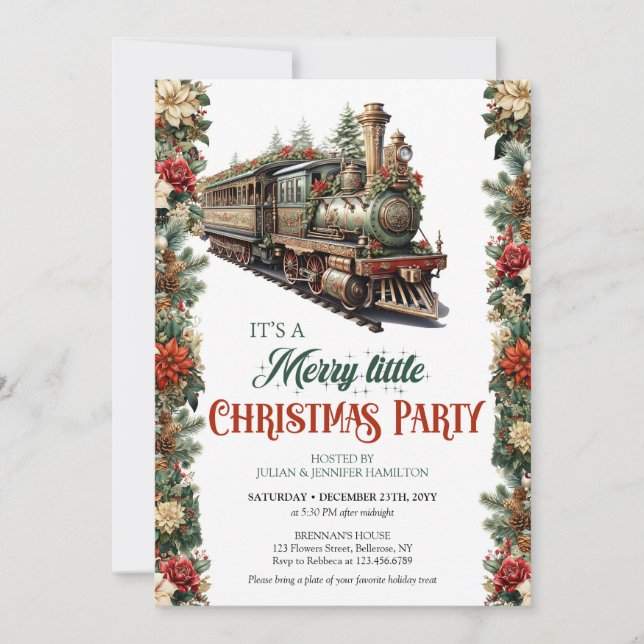 Invitación Elegante tren de Navidades victorianos de época (Anverso)