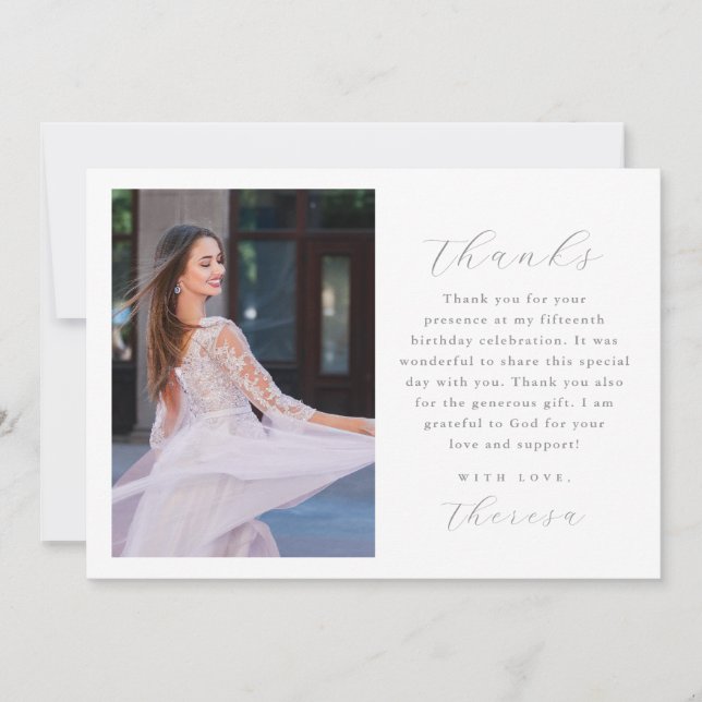 Invitación Elegante Tres Foto Quinceanera Gracias (Anverso)