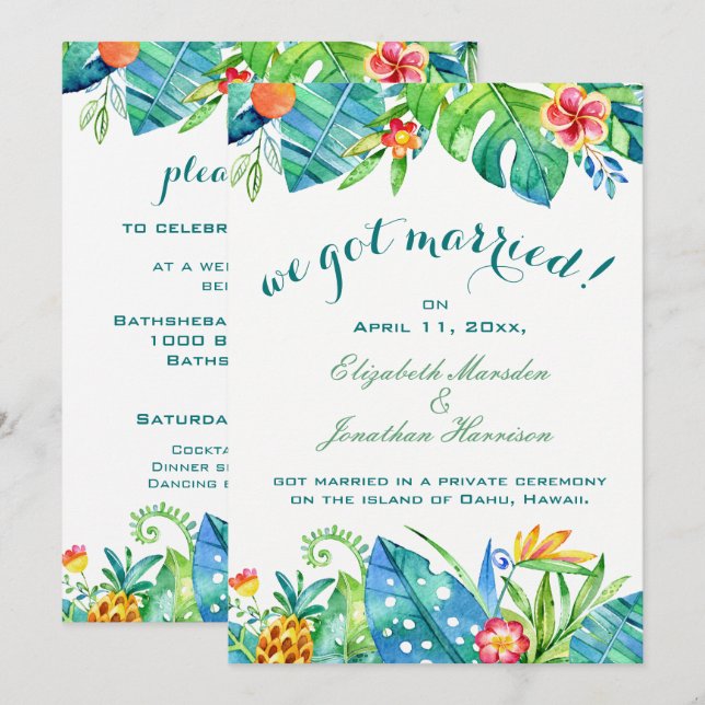 Invitación Elegante Tropical Floral Obtuvimos Recepción Casad (Anverso / Reverso)