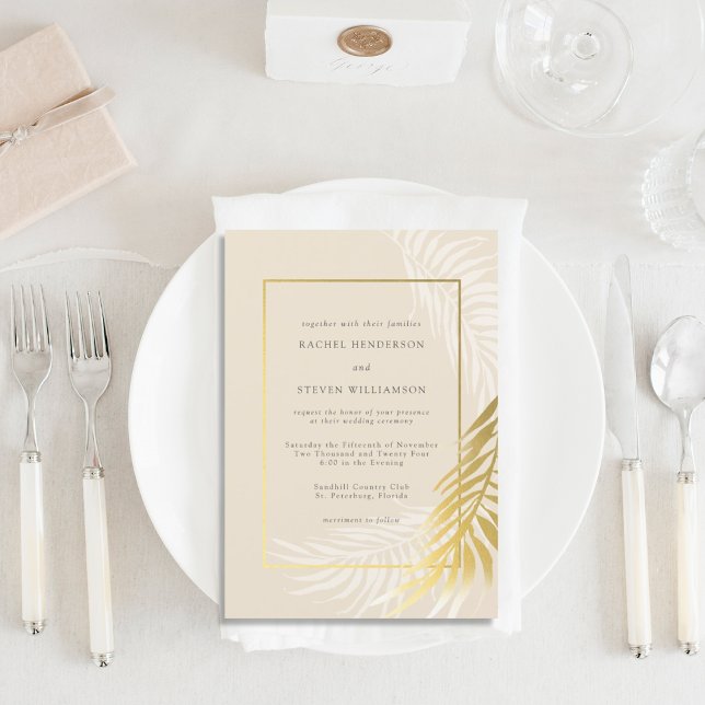 Invitación Elegante Tropical Oro y Boda Blanco (Subido por el creador)