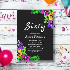 Invitación Elegante Tropical Rustic Floral Negra 60 cumpleaño