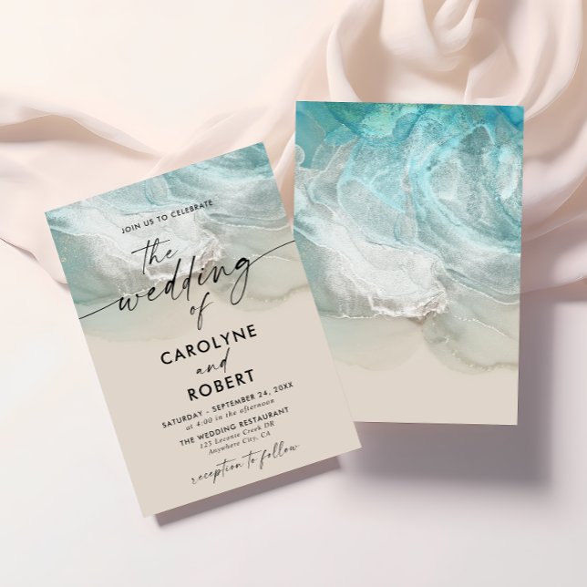 Invitación Elegante Tropical Verano Blue Ocean Beach Wedding (Subido por el creador)