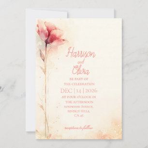 Invitación Elegante tulipán rosa minimalista acuarela Boda