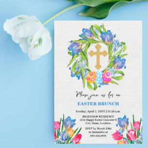 Invitación Elegante Tulipanes de Huevos de Pascua de Oro