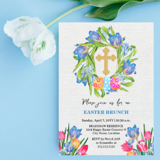 Invitación Elegante Tulipanes de Huevos de Pascua de Oro