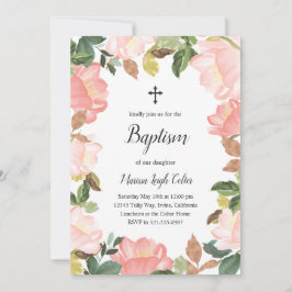 Invitación Elegante Tulips Floral Rubor Chica rosa Bautismo