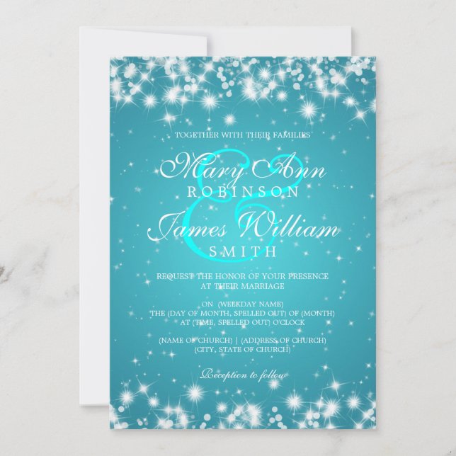 Invitación Elegante Turquesa De Bodas De Invierno (Anverso)