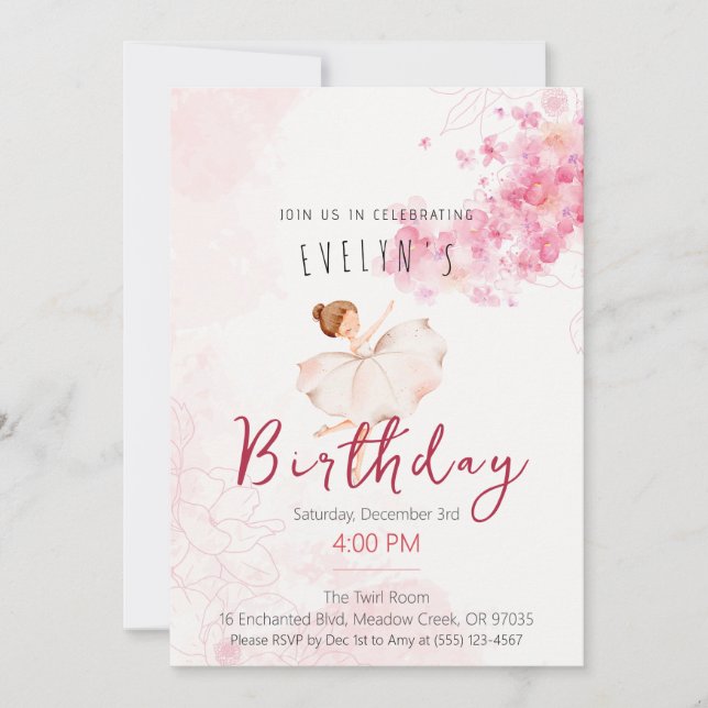 Invitación Elegante Tutú Bailarina Cumpleañera (Anverso)
