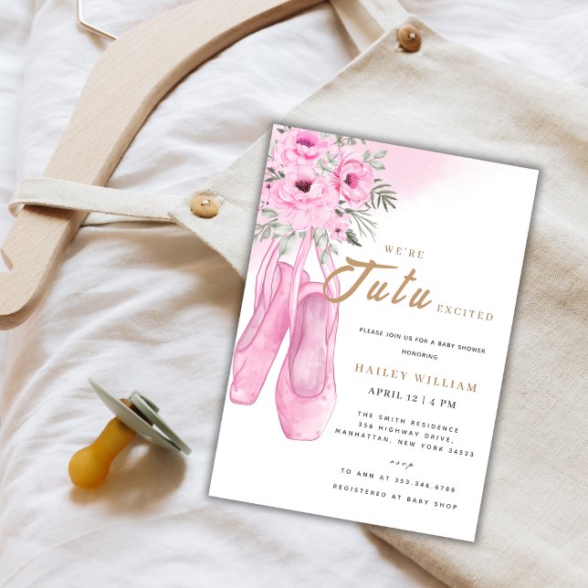 Invitación Elegante TuTu Ballerina Ballet Chica Baby Shower (Elegant TuTu Ballerina Ballet Girl Baby Shower Invitation)
