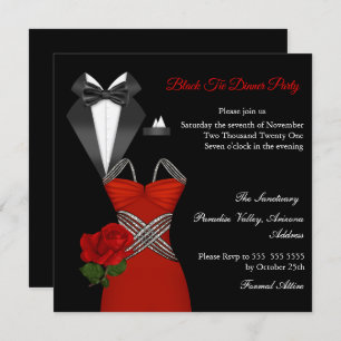 Invitación Elegante Tux Rojo Rosa Negro Vestido Fiesta de cen
