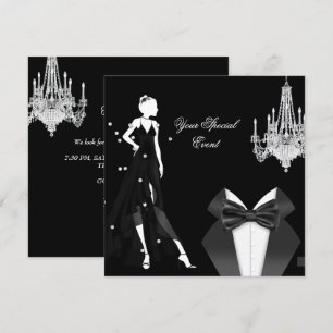Invitación Elegante Tuxedo Gown Plata Fiesta Blanco Negro