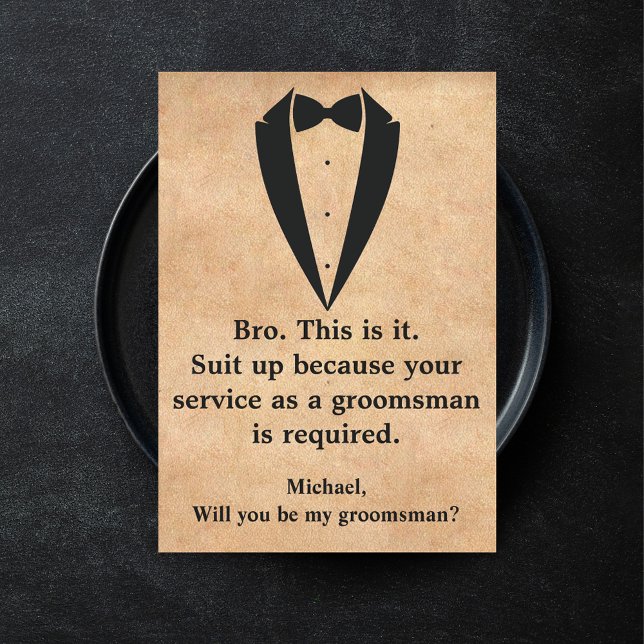 Invitación elegante tuxedo minimalismo groomsman kraft (Subido por el creador)
