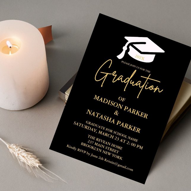 Invitación Elegante Twin Gold Caligraphy Party (Subido por el creador)