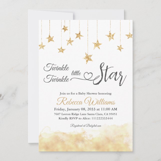 Invitación Elegante Twinkle Little Star Gold Cloud Baby Showe (Anverso)