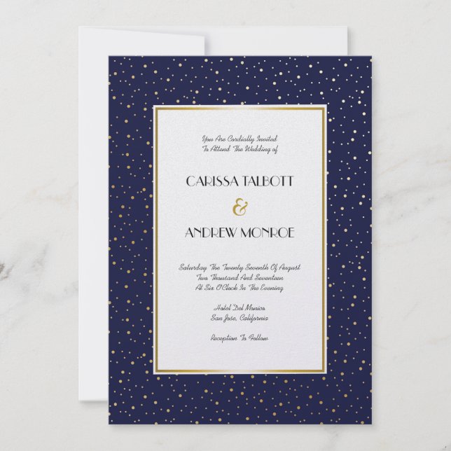 Invitación Elegante Twinkle Stars Midnight Blue Sky Gold Wedd (Anverso)