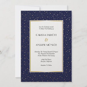 Invitación Elegante Twinkle Stars Midnight Blue Sky Gold Wedd