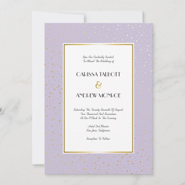 Invitación Elegante Twinkle Stars Pastel Lavender Gold Boda (Anverso)