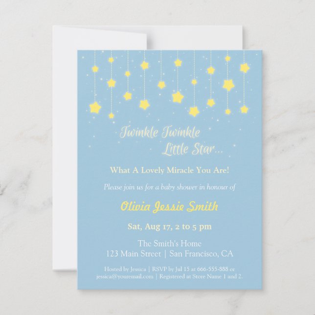 Invitación Elegante Twinkle Twinkle Little Star Baby Shower (Anverso)