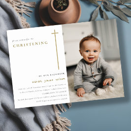 Invitación Elegante Typografía Mínima De Oro Foto Christening