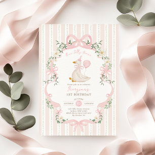 Invitación Elegante un Chica de la flor rosada de una gallina