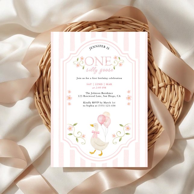 Invitación Elegante Un Ganso Tonto Rosa Cumpleaños 1  (Subido por el creador)
