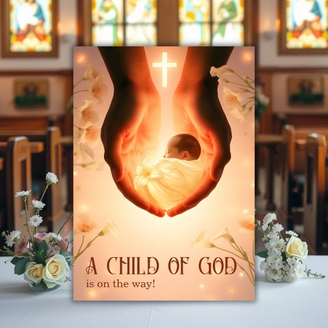 Invitación Elegante Un niño de Dios Baby Shower cristiano (Elegant A Child of God Christian Baby Shower Invitation)