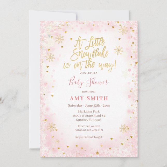 Invitación Elegante Un pequeño copo de nieve está en camino (Anverso)