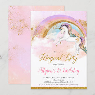 Invitación Elegante unicornio fiesta de cumpleaños chica arco