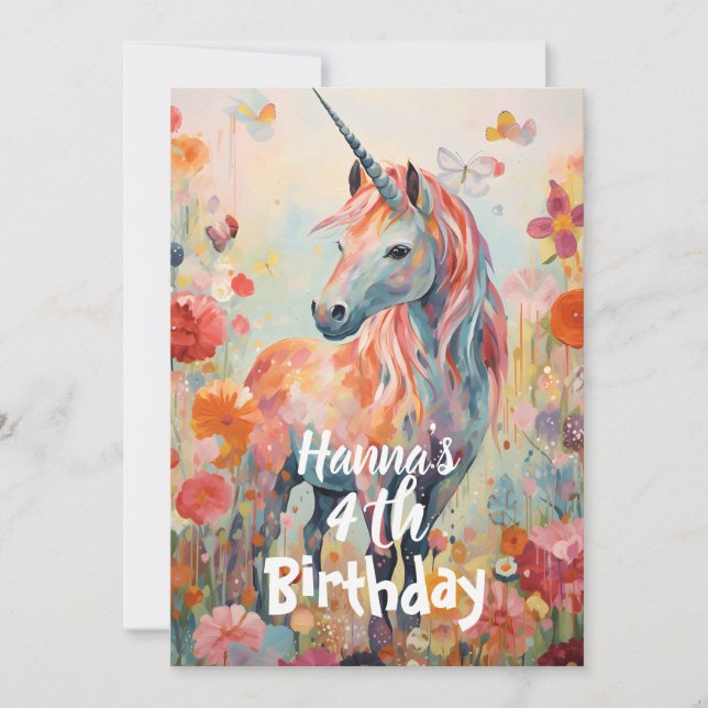 Invitación Elegante Unicornio Mágico Rosa Pastel (Anverso)