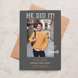 Invitación Elegante Unisex "Lo hizo" Foto Graduación