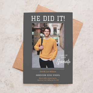 Invitación Elegante Unisex "Lo hizo" Foto Graduación