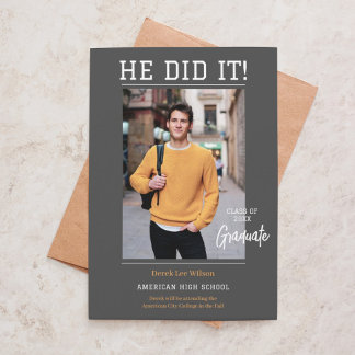 Invitación Elegante Unisex "Lo hizo" Foto Graduación