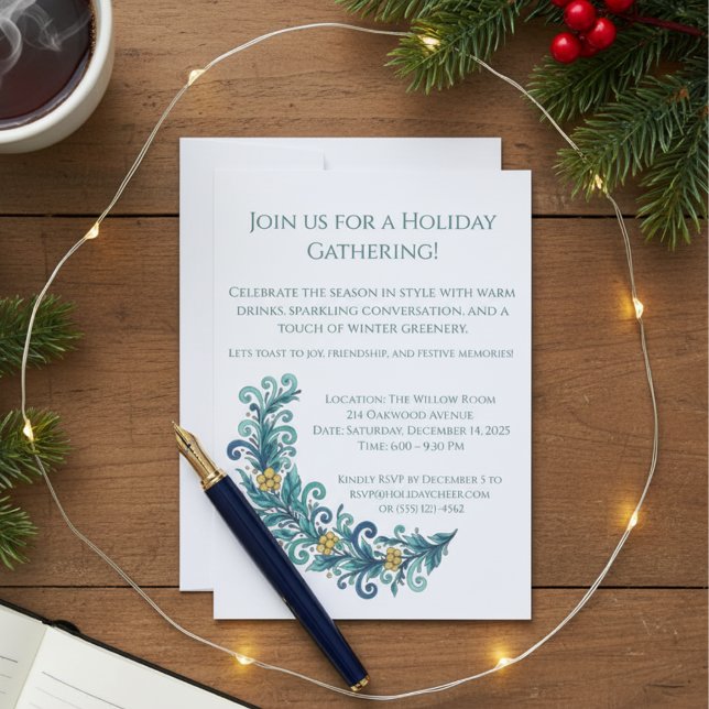 Invitación Elegante vacaciones de vegetación (Elegant holiday wreath swag party invitation)