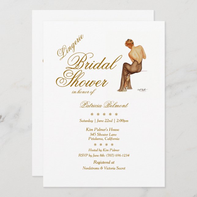 Invitación Elegante Vargas Pinup Lingerie Bridal Shower (Anverso / Reverso)