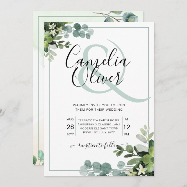 Invitación Elegante variedad de vegetación Ampersa botánico y (Anverso / Reverso)