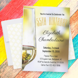 Invitación Elegante vaso de vino blanco para cumpleaños 55 pe